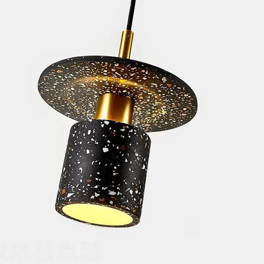 Terrazzo Inspired Cement Cylinder LED Pendant Light Modern Island Lighting