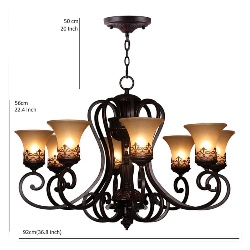 5-Light Bending Metal Bar Upside Down Glass Shade Vintage Chandelier Ceiling Light