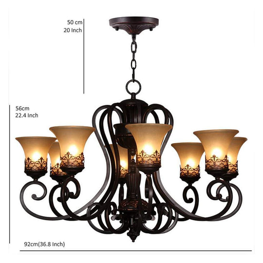 5-Light Bending Metal Bar Upside Down Glass Shade Vintage Chandelier Ceiling Light