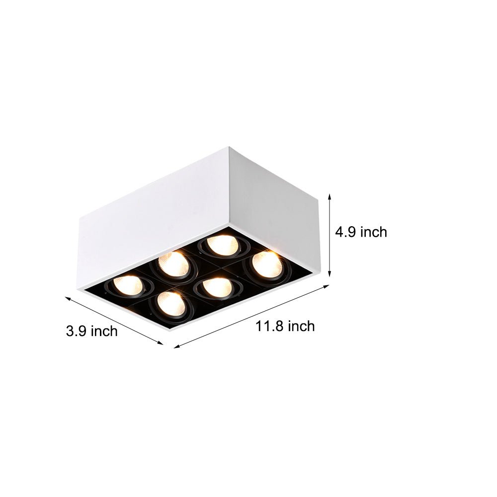 Modern Rectangle Adjustable 6-Head LED Flush Mount Spotlight