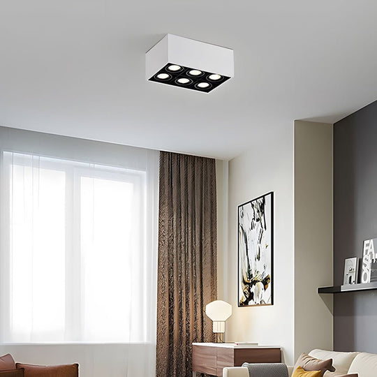 Modern Rectangle Adjustable 6-Head LED Flush Mount Spotlight