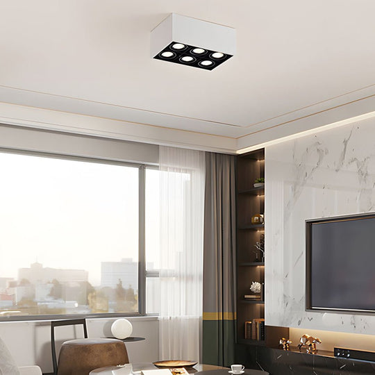 Modern Rectangle Adjustable 6-Head LED Flush Mount Spotlight