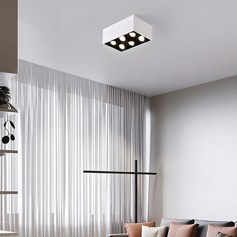 Modern Rectangle Adjustable 6-Head LED Flush Mount Spotlight