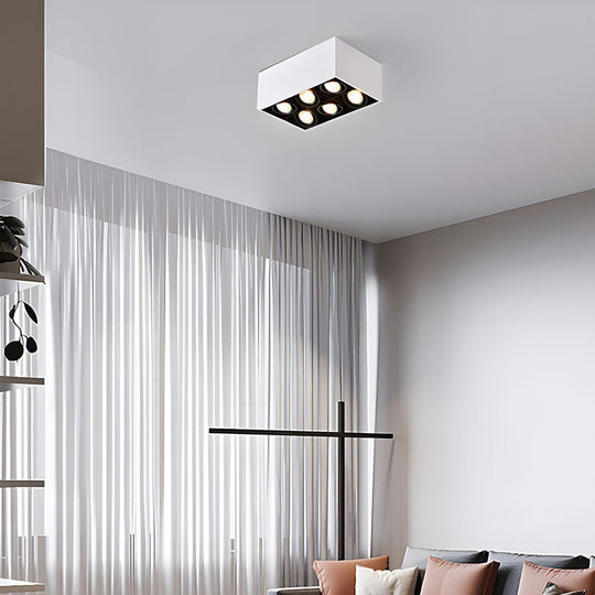 Modern Rectangle Adjustable 6-Head LED Flush Mount Spotlight