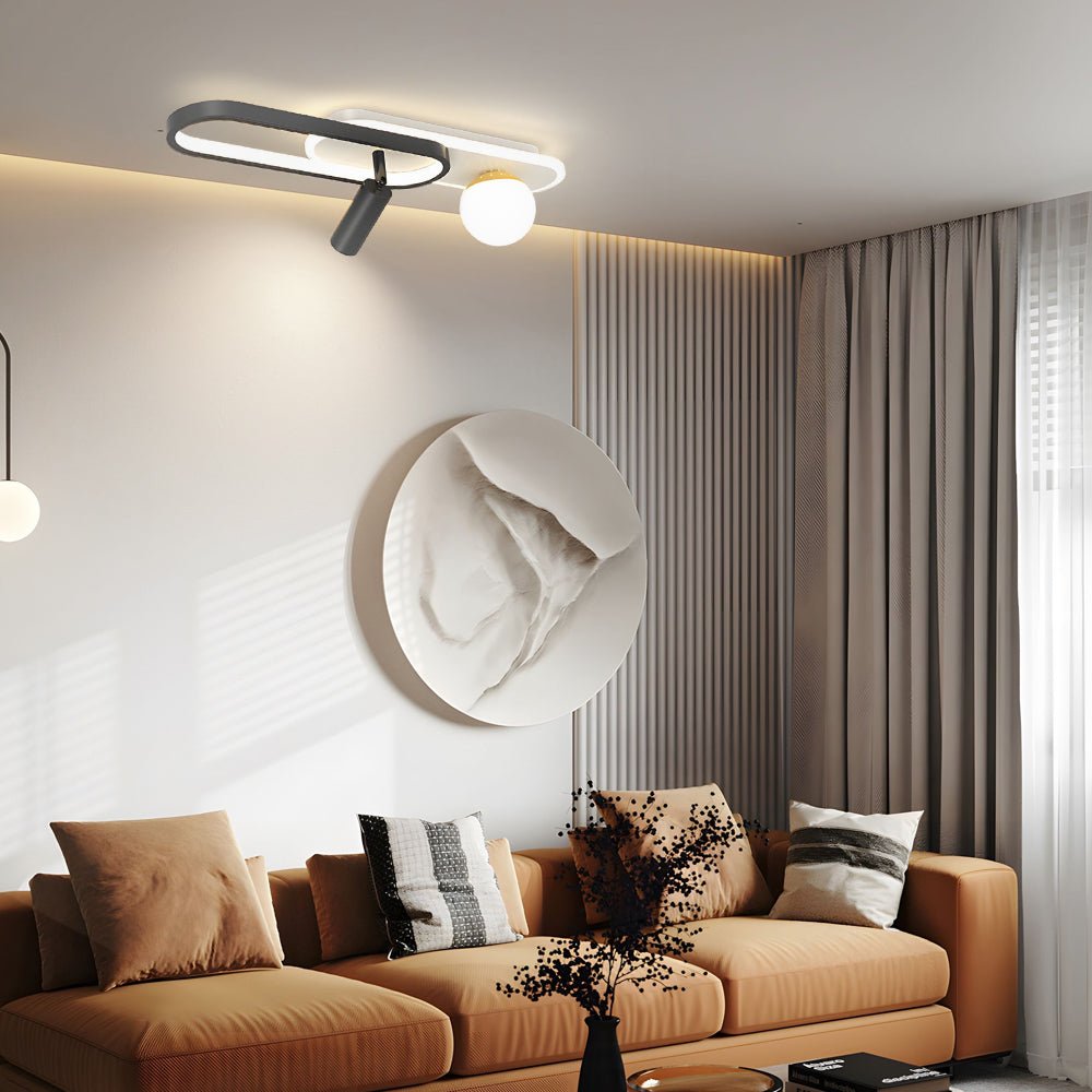 Modern Rectangular Ring Ceiling Light with Spotlights – LED