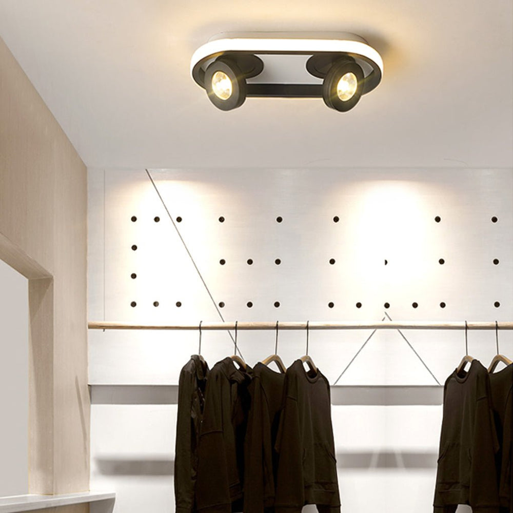 Rectangular Strip LED Flush Mount Ceiling Light with 2 Adjustable Spotlights