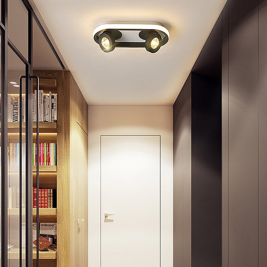 Rectangular Strip LED Flush Mount Ceiling Light with 2 Adjustable Spotlights