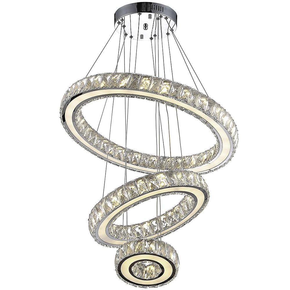 Contemporary 3-Ring Electroplated Crystal LED Chandelier