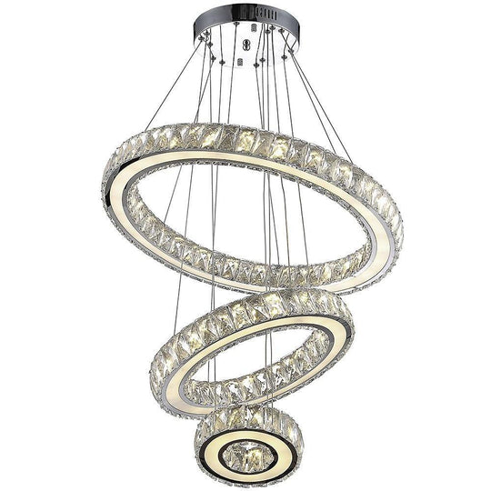 Contemporary 3-Ring Electroplated Crystal LED Chandelier