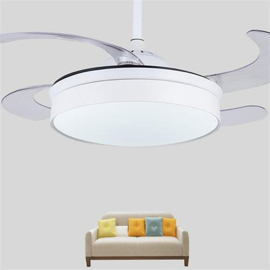 Nordic Round Drum LED Retractable Ceiling Fan in 15 or 19 Inch