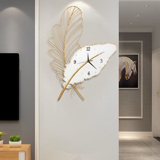 Resin Feather Wall Clock with LED Decorative Lighting