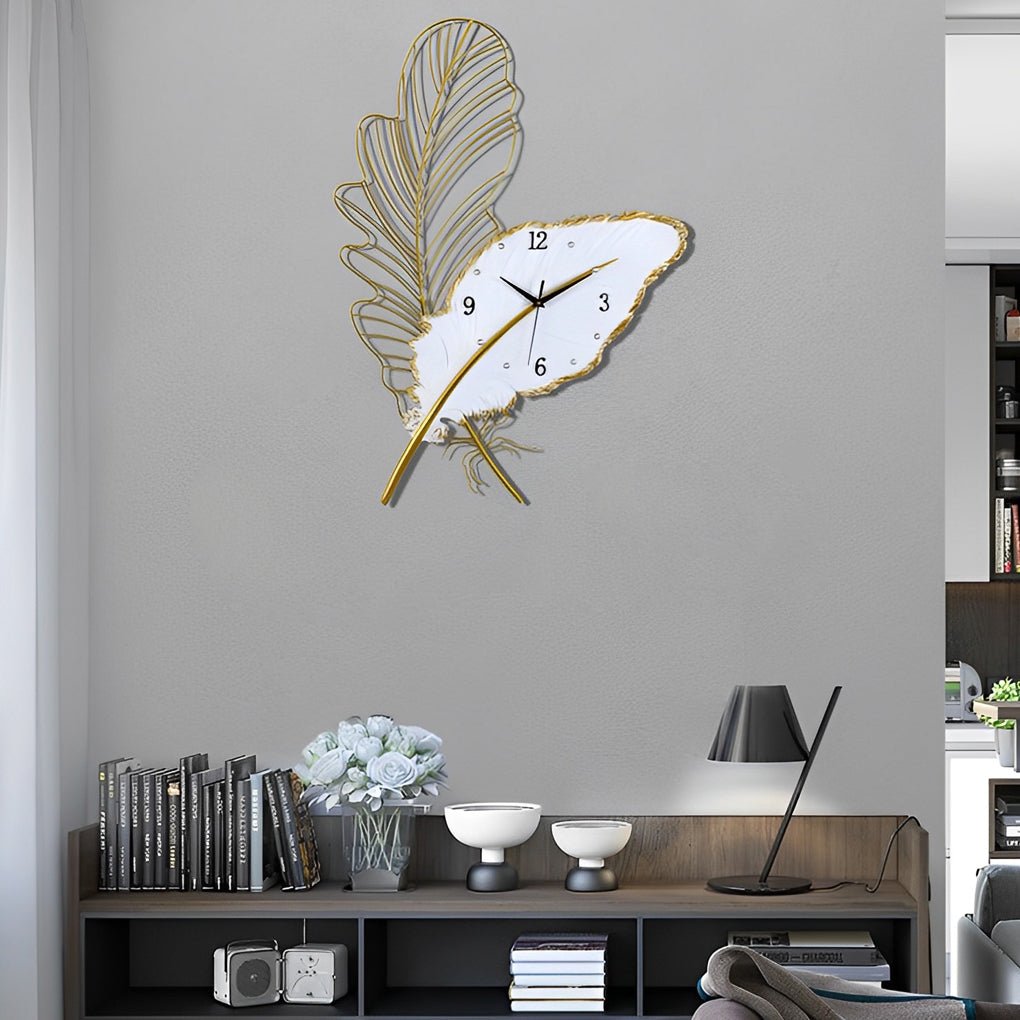 Resin Feather Wall Clock with LED Decorative Lighting