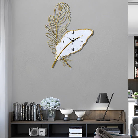 Resin Feather Wall Clock with LED Decorative Lighting