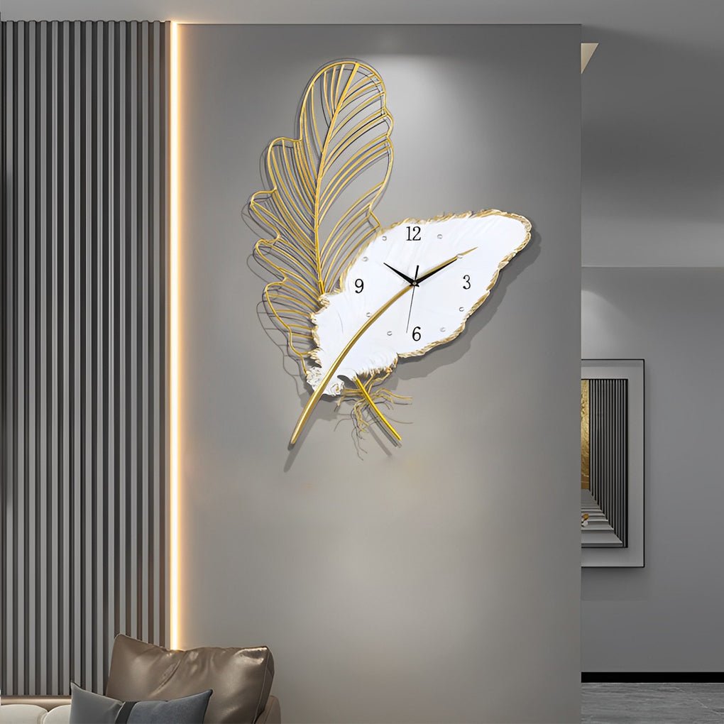 Resin Feather Wall Clock with LED Decorative Lighting