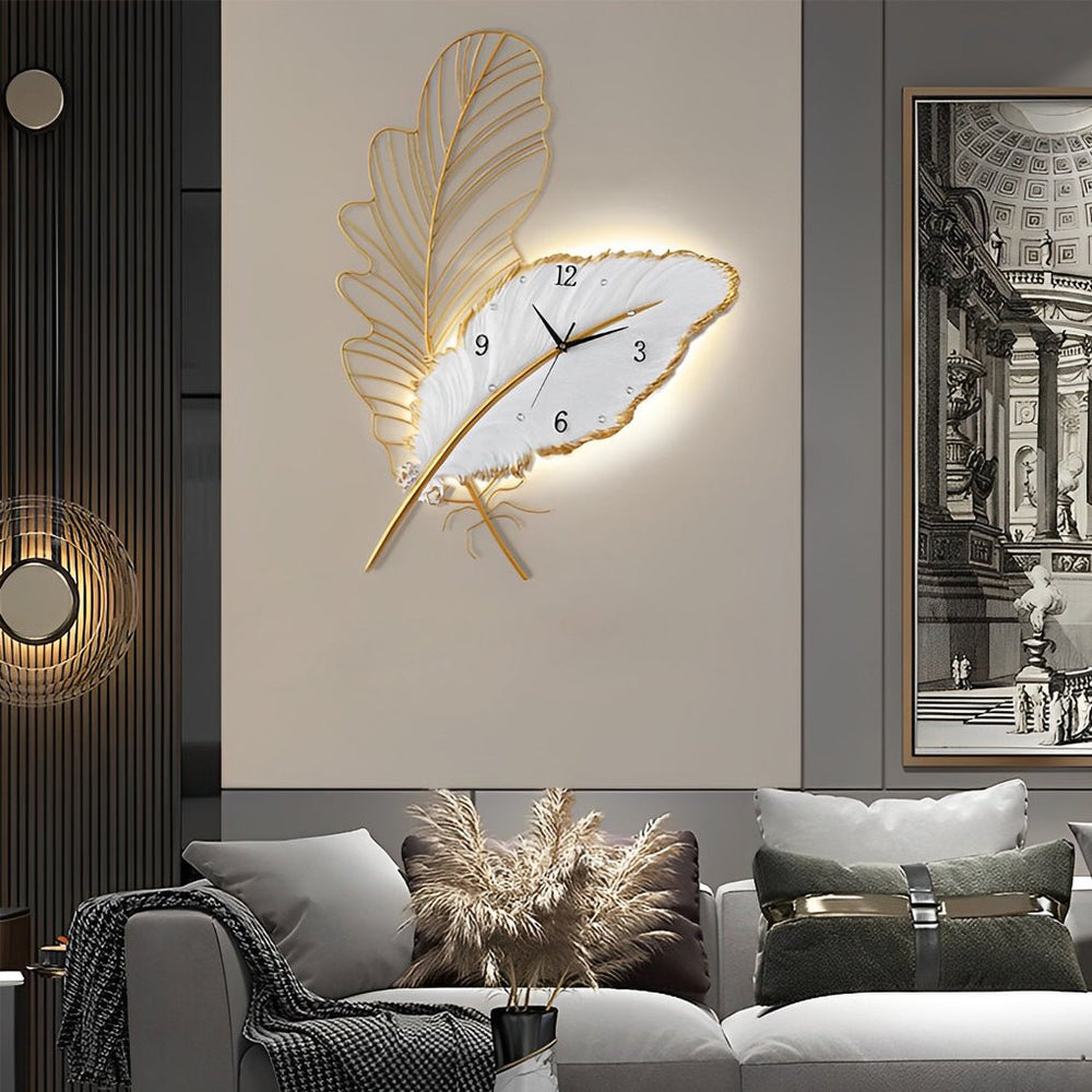 Resin Feather Wall Clock with LED Decorative Lighting
