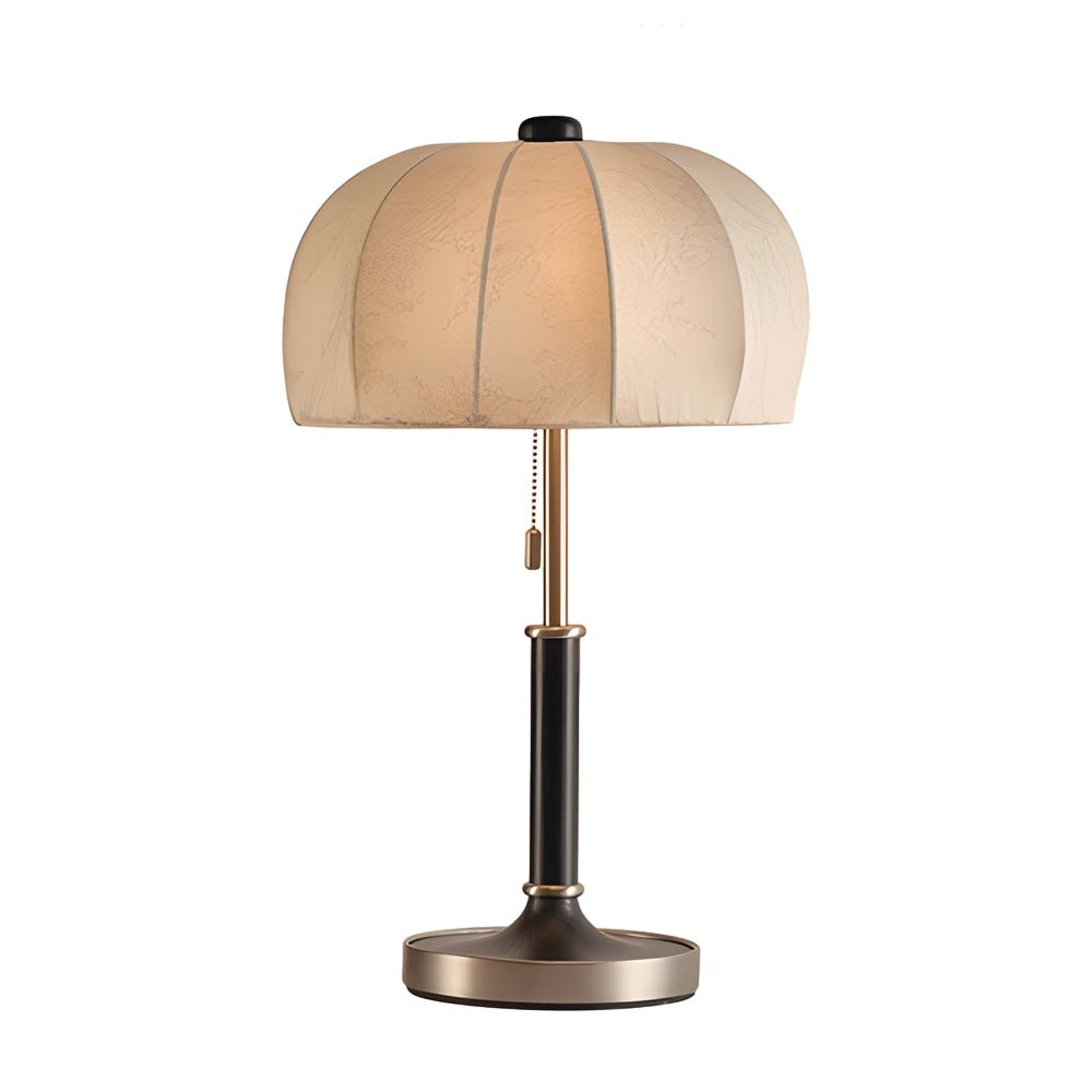 Retro Brass Dome Fabric Table Lamp with Pull Chain Switch