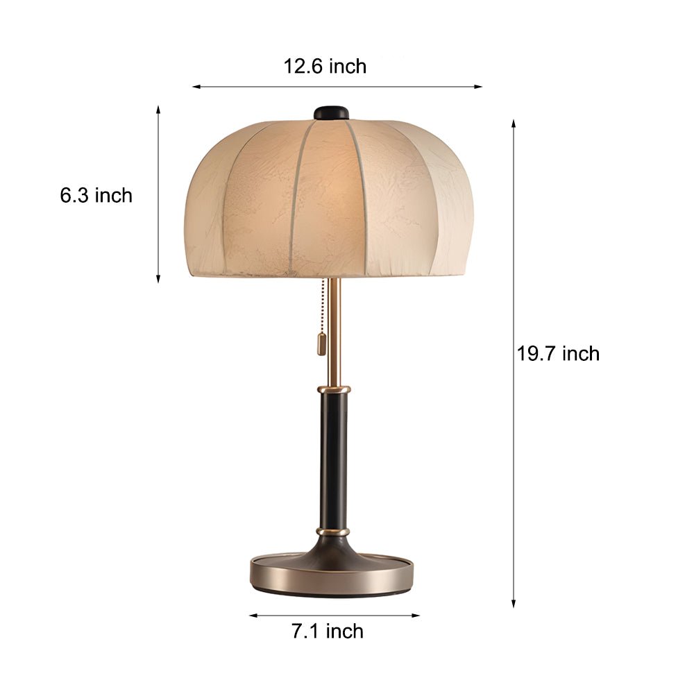 Retro Brass Dome Fabric Table Lamp with Pull Chain Switch
