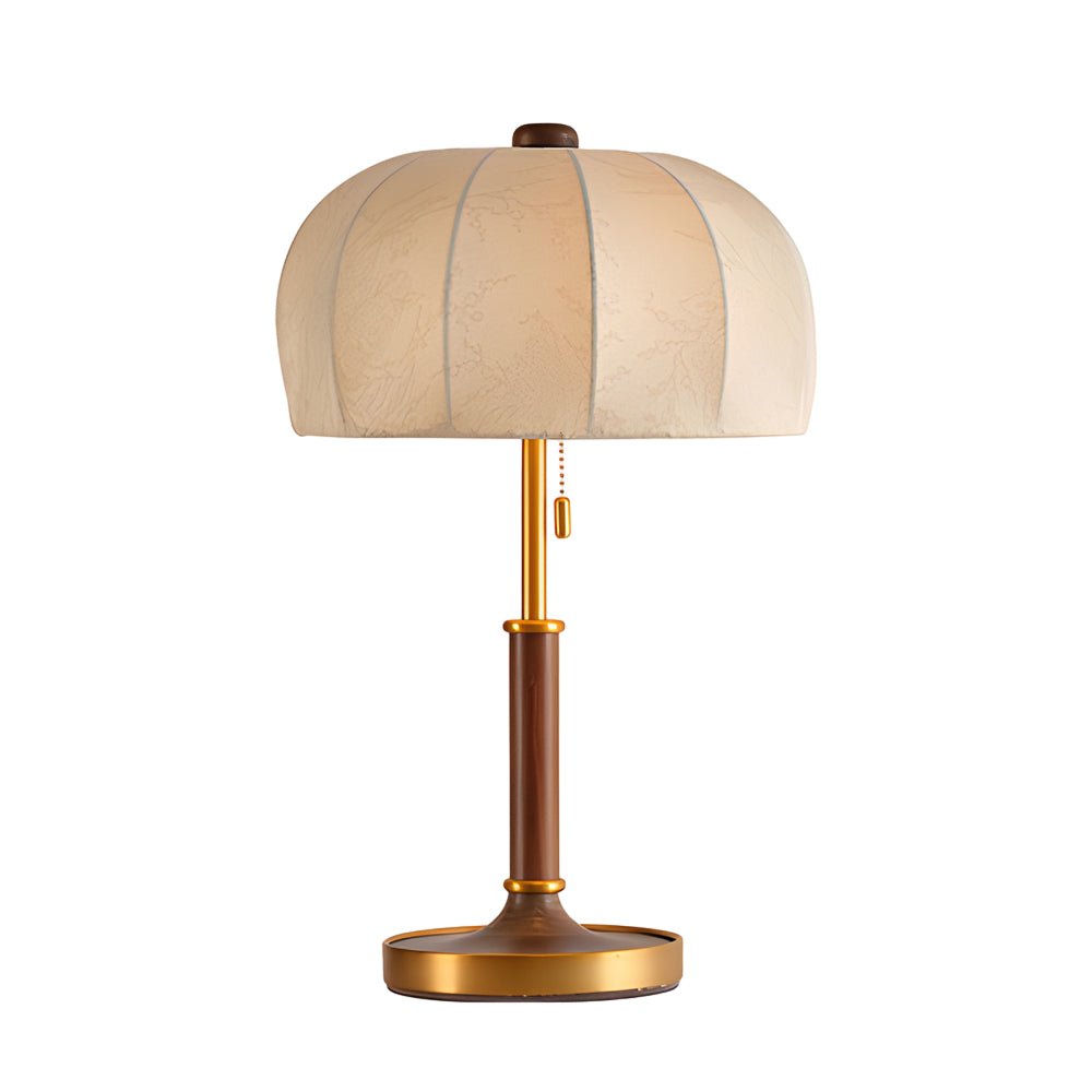 Retro Brass Dome Fabric Table Lamp with Pull Chain Switch