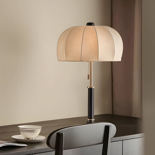 Retro Brass Dome Fabric Table Lamp with Pull Chain Switch