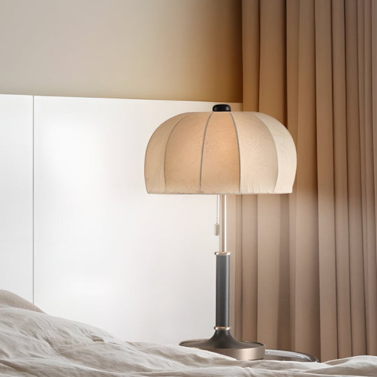 Retro Brass Dome Fabric Table Lamp with Pull Chain Switch