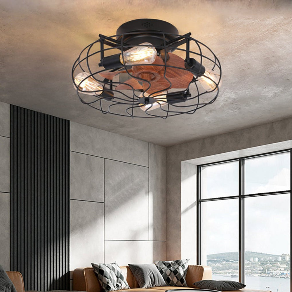 Retro Cage Industrial Remote Control Ceiling Fan Lamp