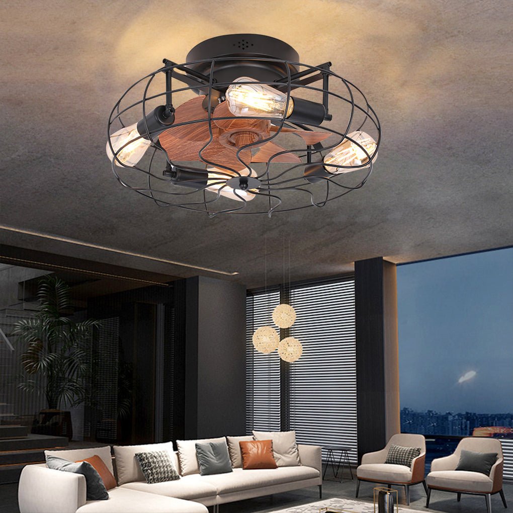 Retro Cage Industrial Remote Control Ceiling Fan Lamp