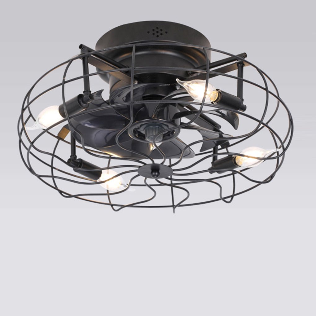 Retro Cage Industrial Remote Control Ceiling Fan Lamp