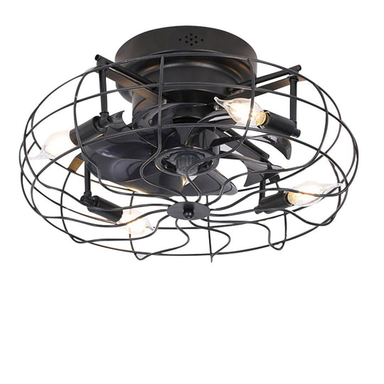 Retro Cage Industrial Remote Control Ceiling Fan Lamp