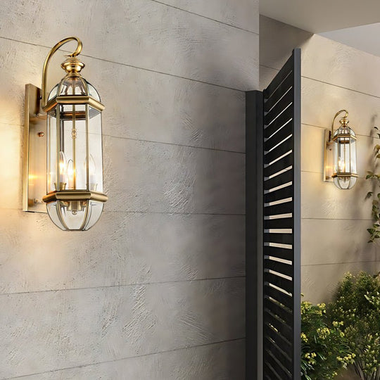 Retro Copper Glass Waterproof LED Outdoor Wall Sconce