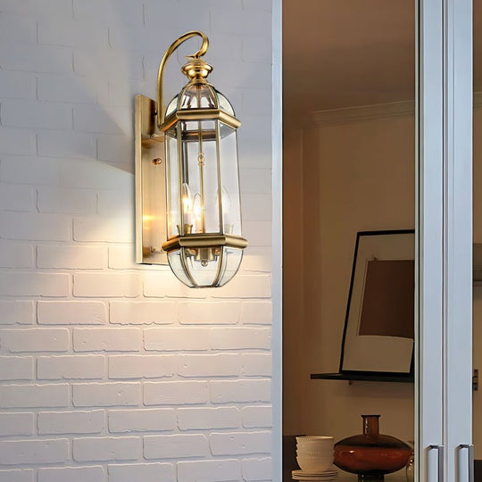 Retro Copper Glass Waterproof LED Outdoor Wall Sconce