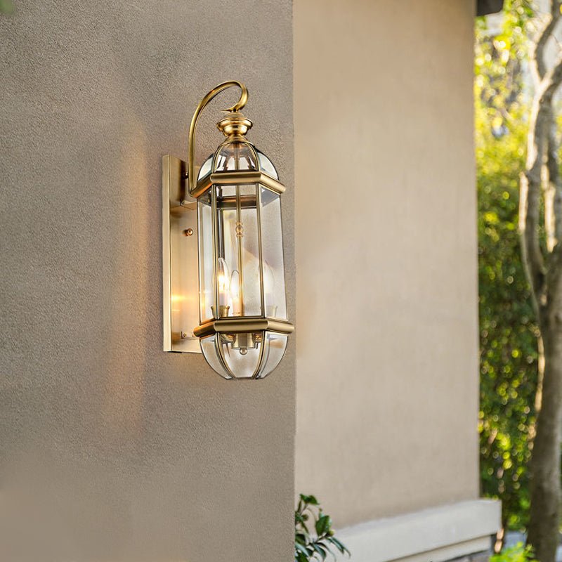 Retro Copper Glass Waterproof LED Outdoor Wall Sconce