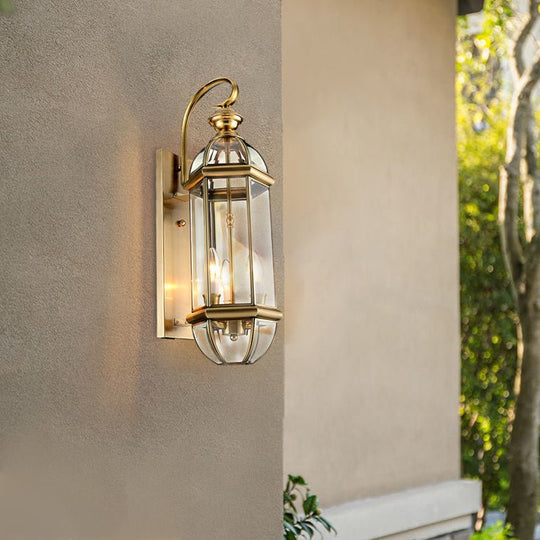 Retro Copper Glass Waterproof LED Outdoor Wall Sconce