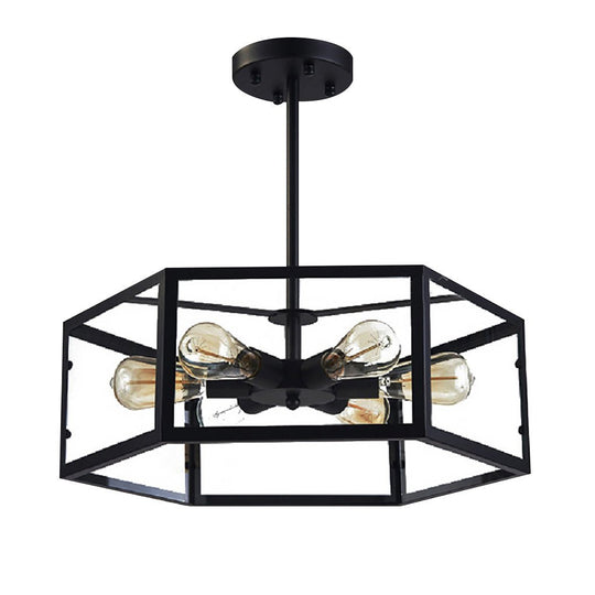 Retro Creative Geometric Hexagonal Glass LED Ceiling Light for Café or Restaurant