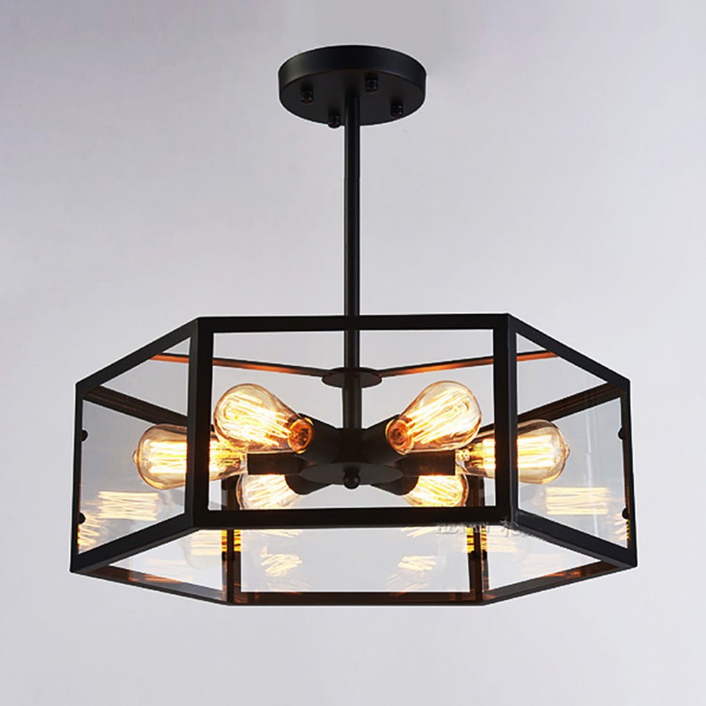 Retro Creative Geometric Hexagonal Glass LED Ceiling Light for Café or Restaurant