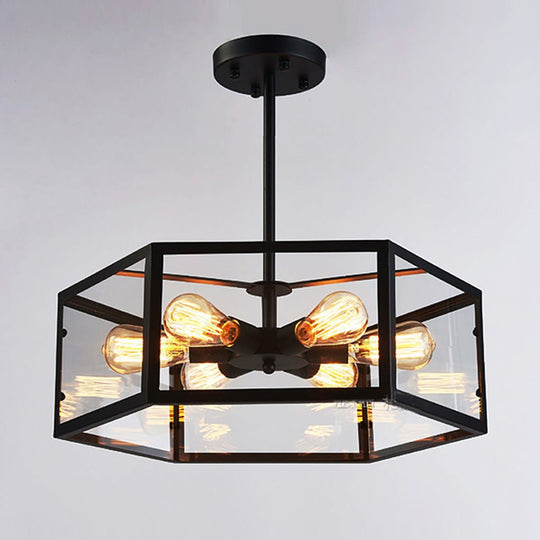 Retro Creative Geometric Hexagonal Glass LED Ceiling Light for Café or Restaurant