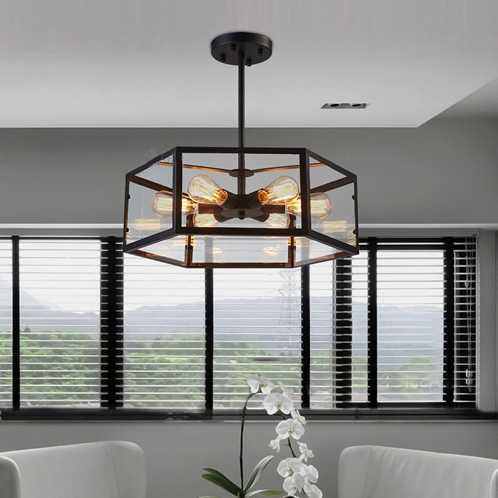 Retro Creative Geometric Hexagonal Glass LED Ceiling Light for Café or Restaurant
