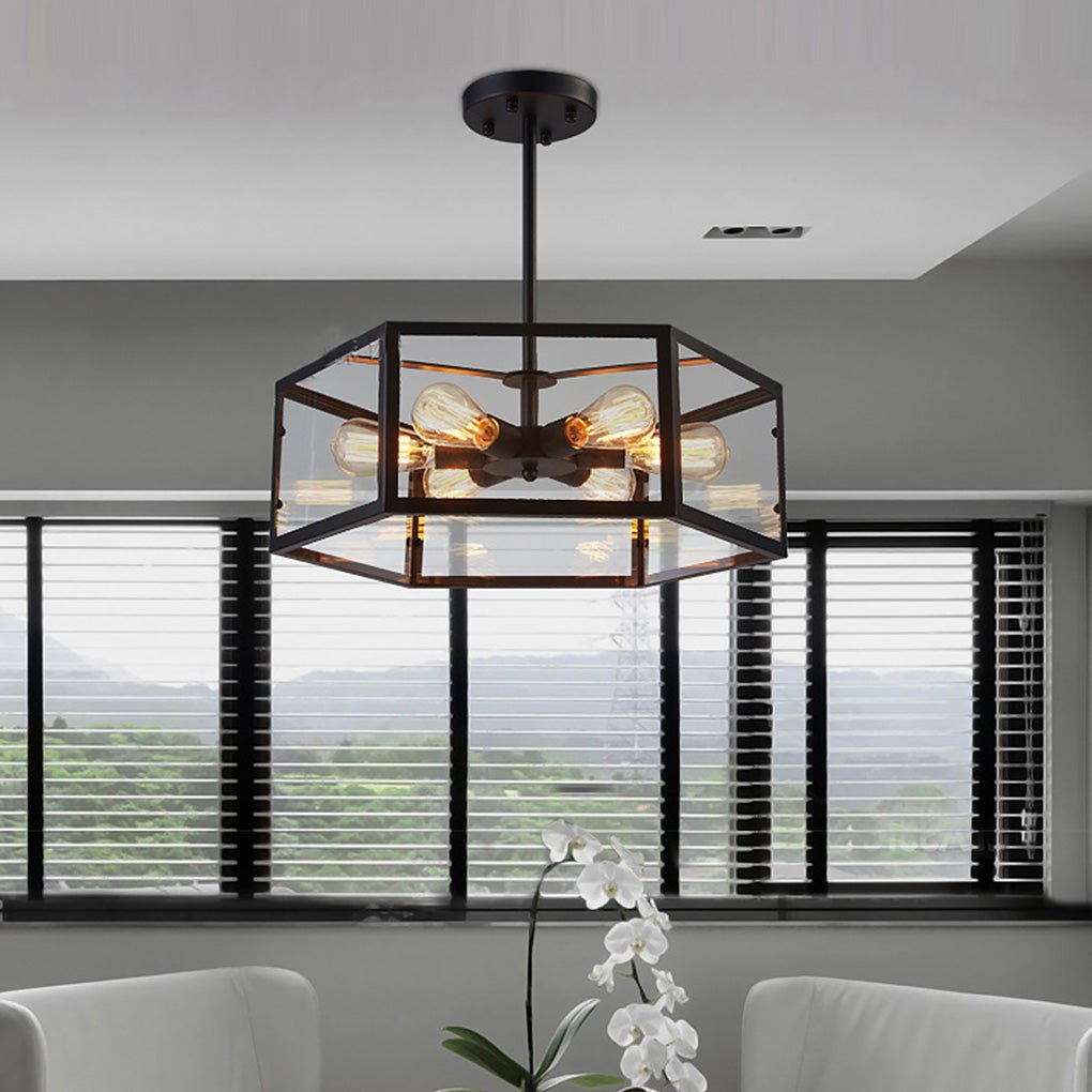 Retro Creative Geometric Hexagonal Glass LED Ceiling Light for Café or Restaurant