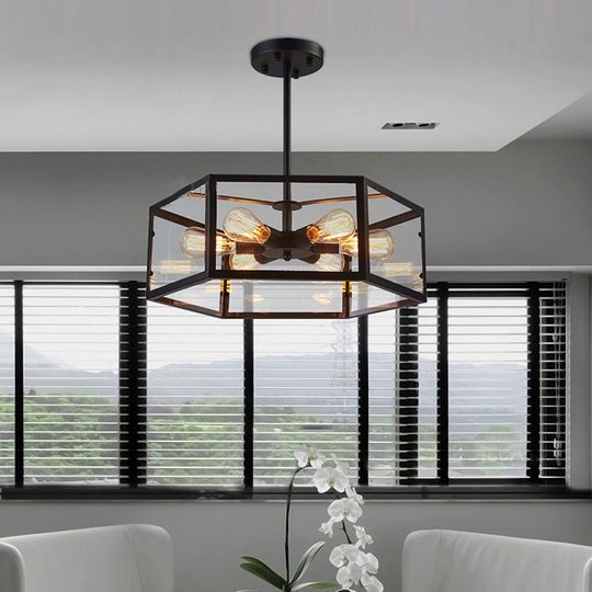 Retro Creative Geometric Hexagonal Glass LED Ceiling Light for Café or Restaurant