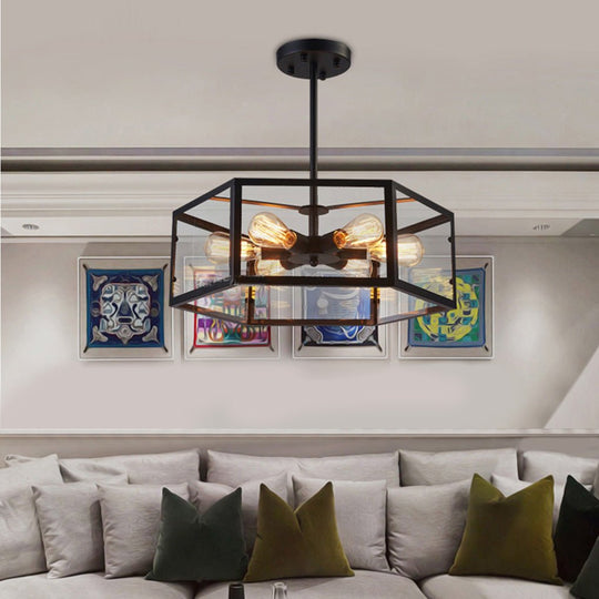 Retro Creative Geometric Hexagonal Glass LED Ceiling Light for Café or Restaurant