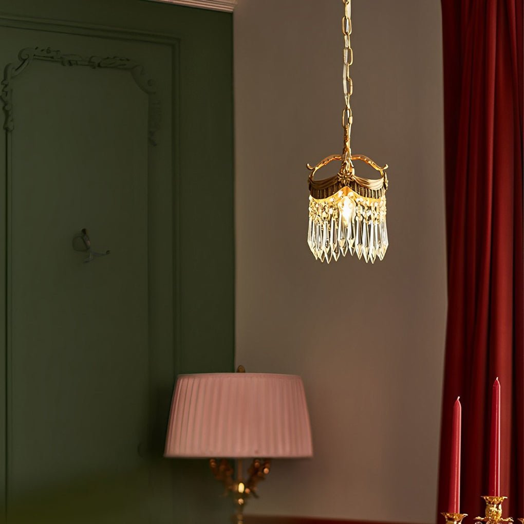 Retro Crystal Pendant Tassels Three Step Dimming French Style Pendant Light