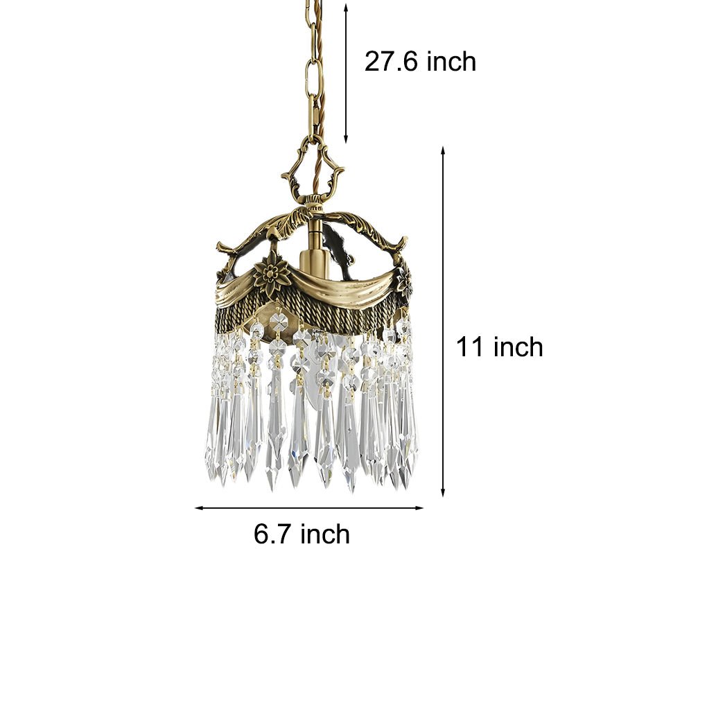 Retro Crystal Pendant Tassels Three Step Dimming French Style Pendant Light