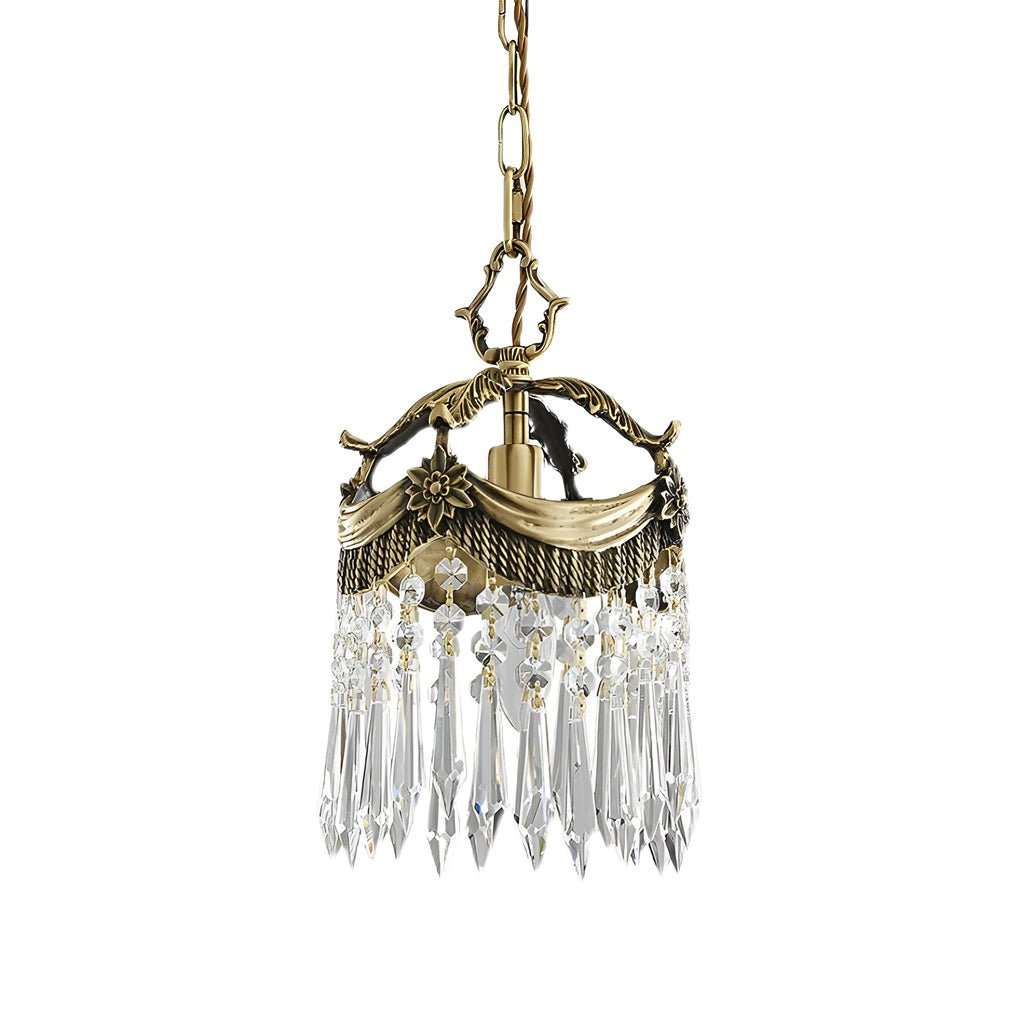 Retro Crystal Pendant Tassels Three Step Dimming French Style Pendant Light