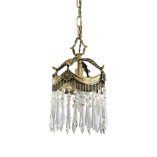 Retro Crystal Pendant Tassels Three Step Dimming French Style Pendant Light