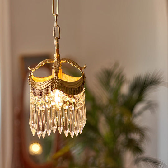 Retro Crystal Pendant Tassels Three Step Dimming French Style Pendant Light