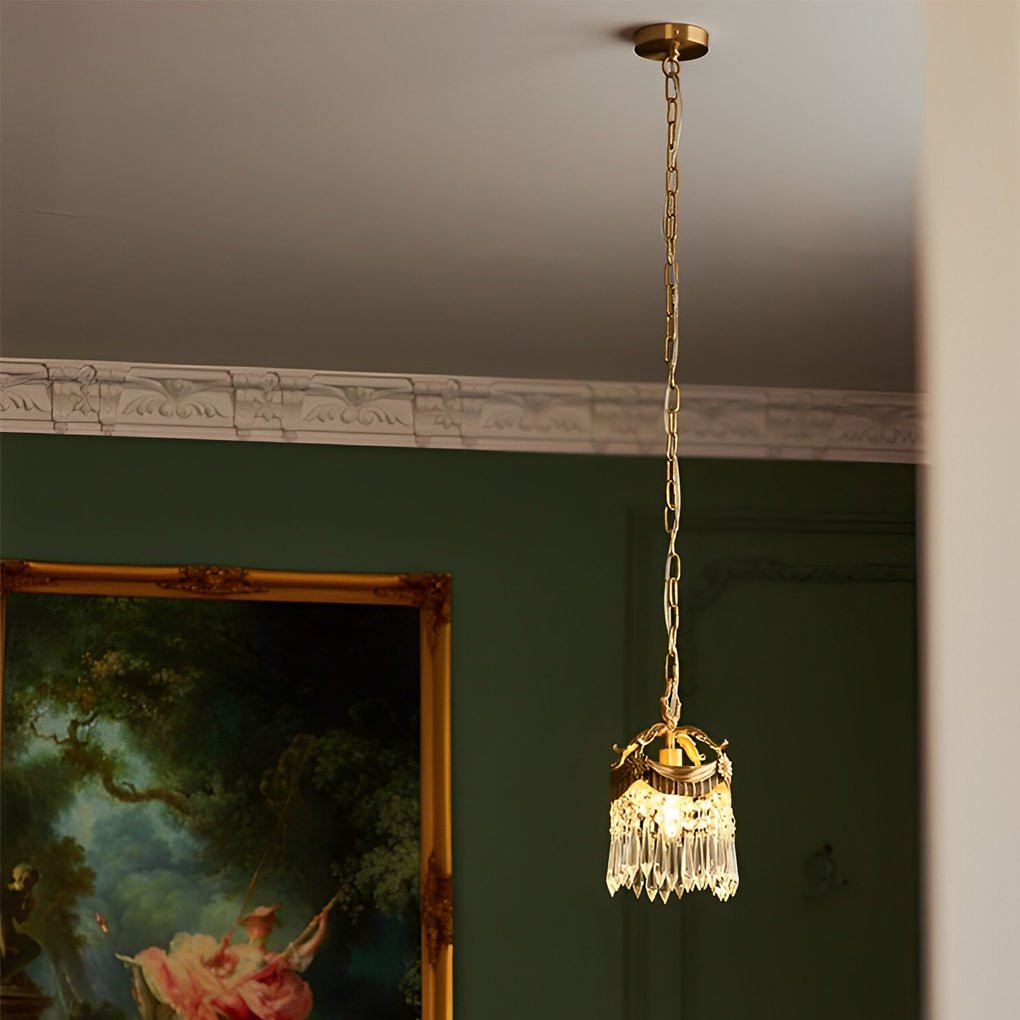 Retro Crystal Pendant Tassels Three Step Dimming French Style Pendant Light
