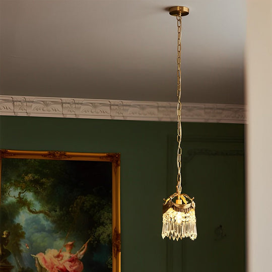 Retro Crystal Pendant Tassels Three Step Dimming French Style Pendant Light