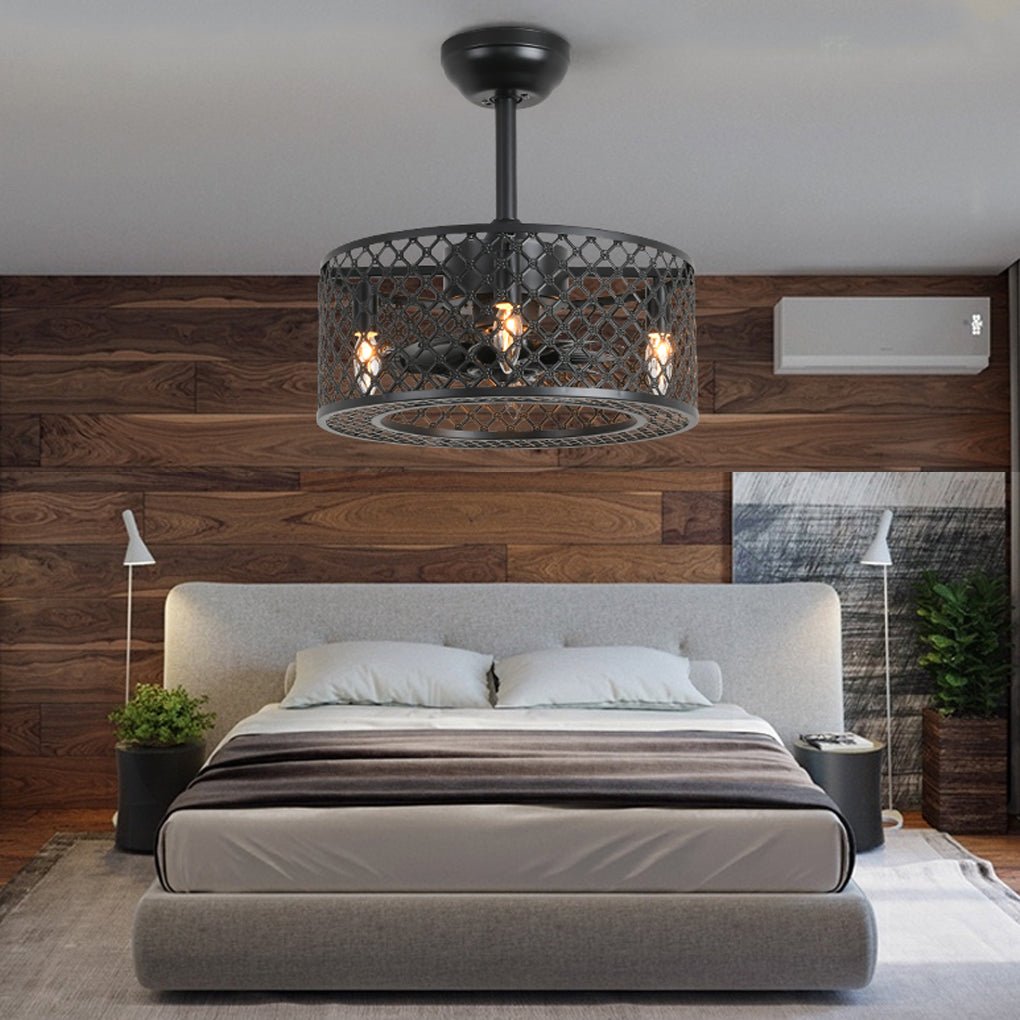 Retro Industrial Ceiling Fan Light with Remote and E12 Bulb Holders