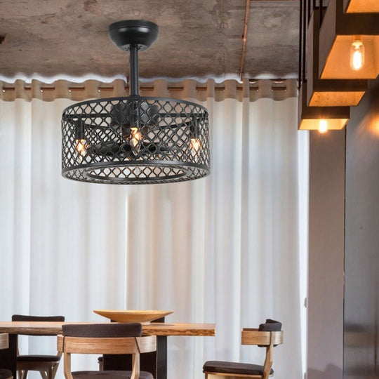 Retro Industrial Ceiling Fan Light with Remote and E12 Bulb Holders