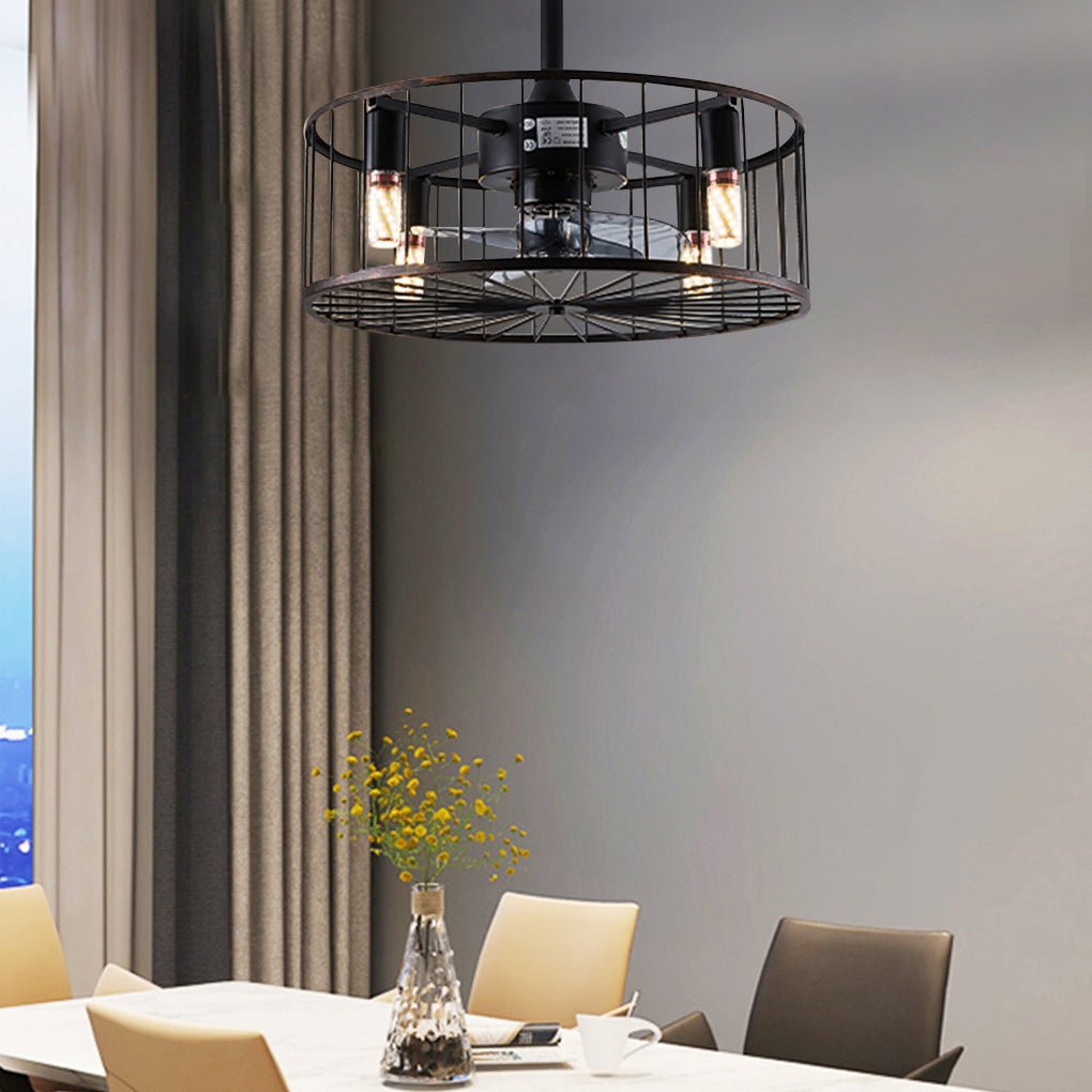Retro Industrial Bladeless Ceiling Fan with Remote and E27 Light Holders