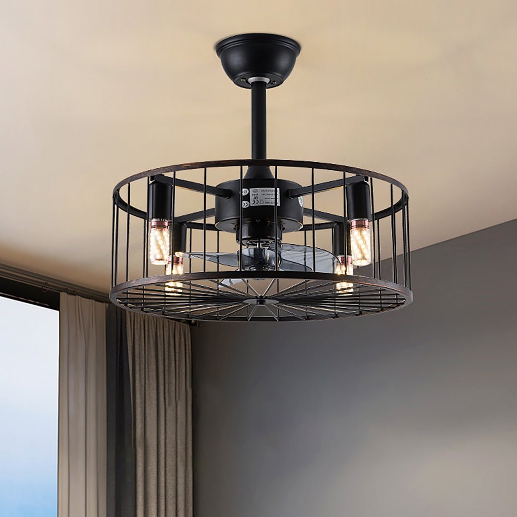 Retro Industrial Bladeless Ceiling Fan with Remote and E27 Light Holders